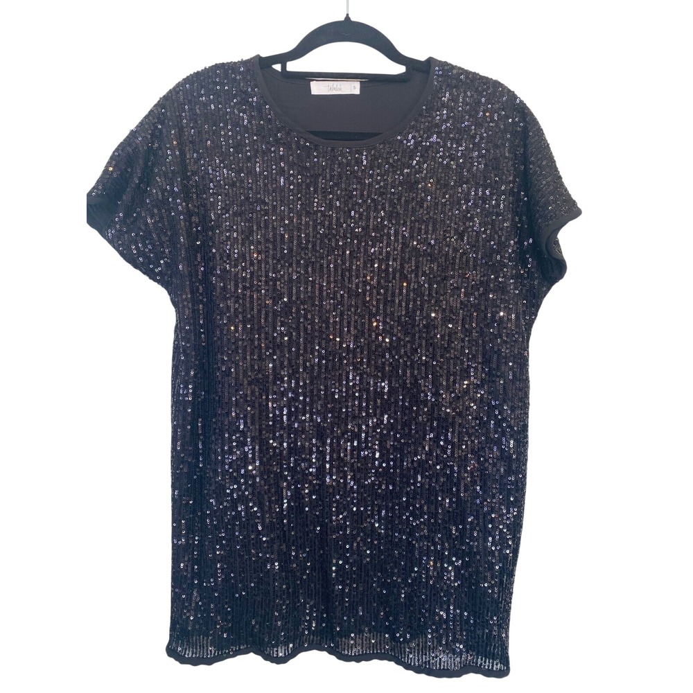 Talulah Black Sequin Blouse Size S‎